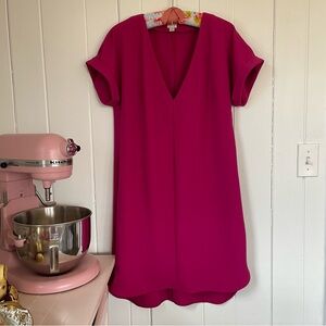 Fuschia Pink V Neck Shift Dress